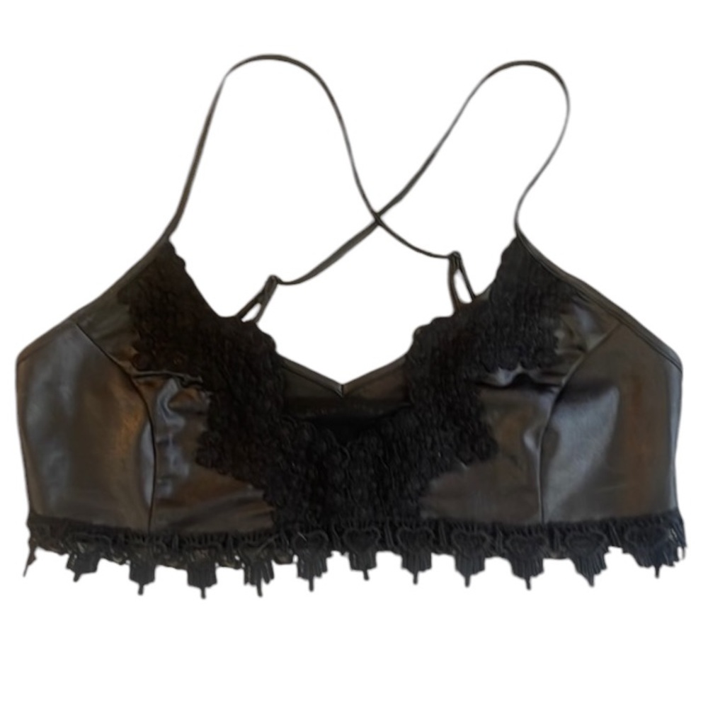 Signature 8, faux leather, lace black, bralette, Small - Picture 6 of 6